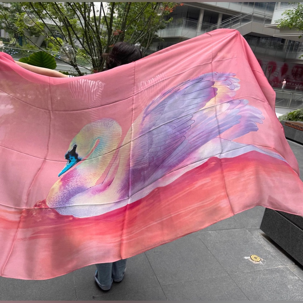 100% silk scarf shawl wrap swan